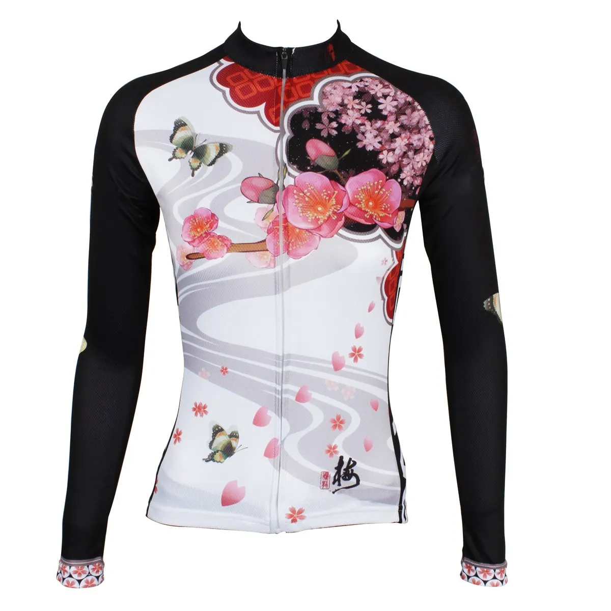 Ilpaladino Peach Blossom Butterfly With Flying Petal Women Cycling Jerseys Long-sleeve summer Spring Sportswear Gear Pro Cycle Clothing Racing Apparel Outdoor Sports Leisure Biking Shirt NO.542
