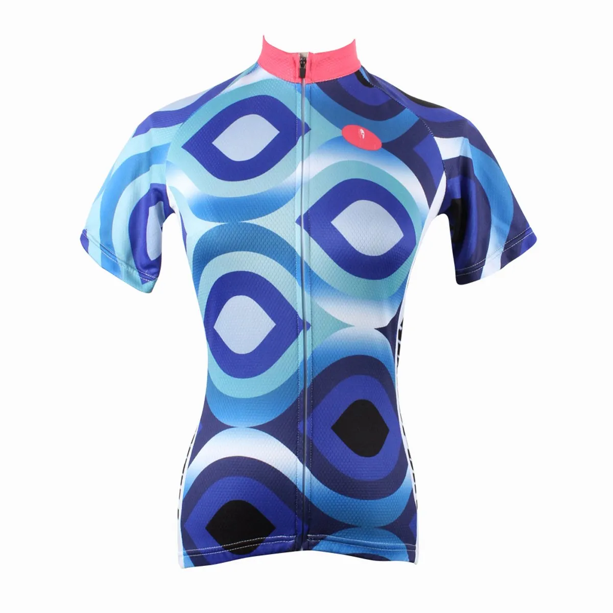 Scrollwork Pink-collar Blue Women's Short-Sleeve Cycling Jersey NO.182