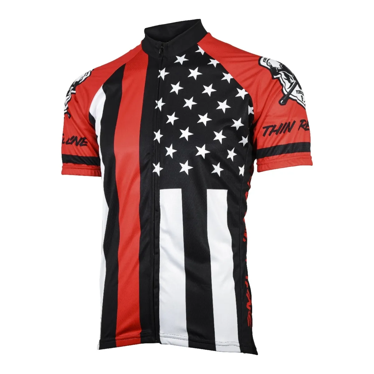 Thin Red Line American Flag Fire Fighter Short sleeve full zip men's cycling jersey