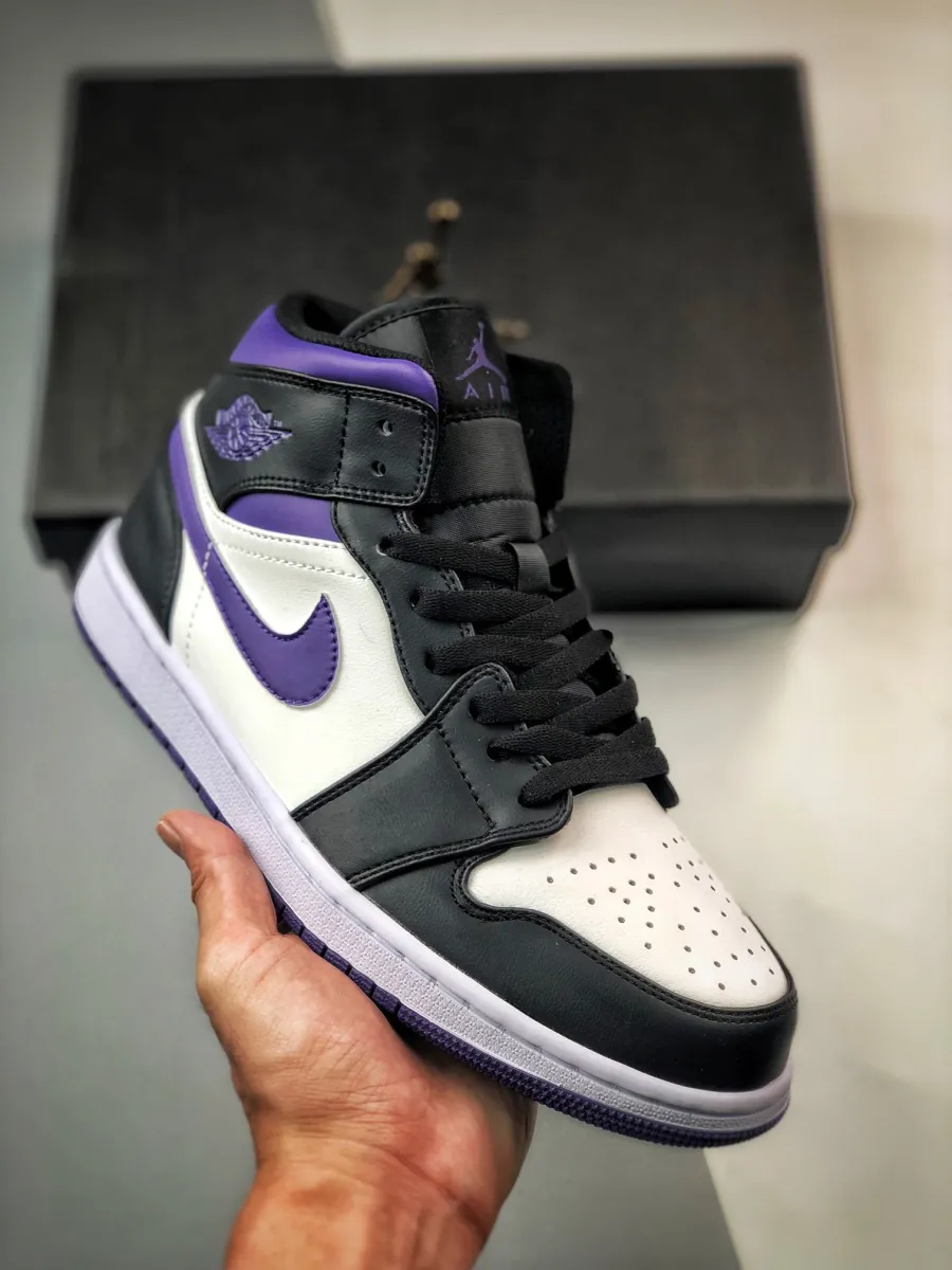 Air Jordan 1 Mid 'White/Black/Court Purple' 554724-095 Jordan 1 Mid Dark Iris Mens