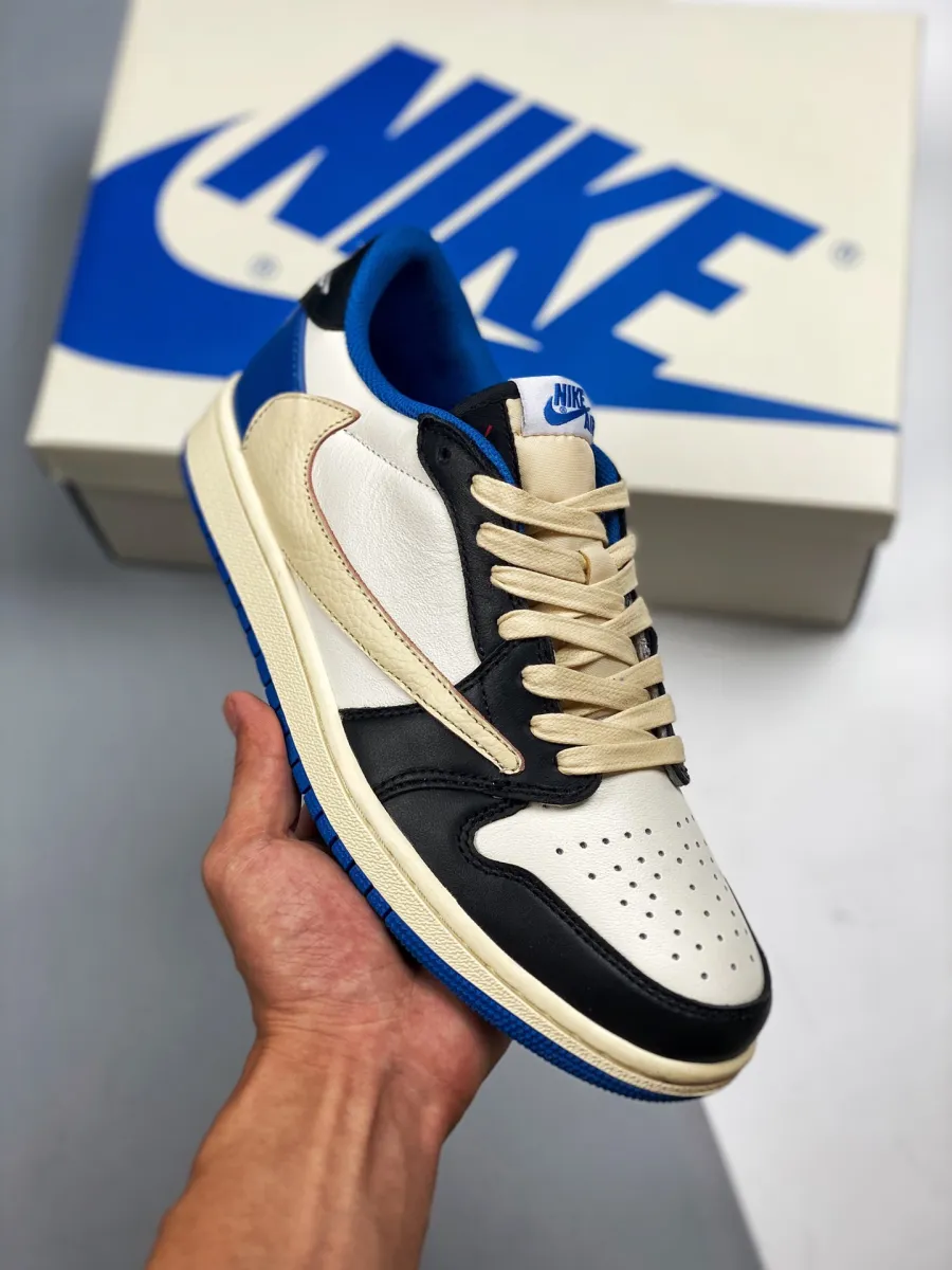 Travis Scott x Fragment x AJ1 Low OG White Black Royal Blue - travis scott blue