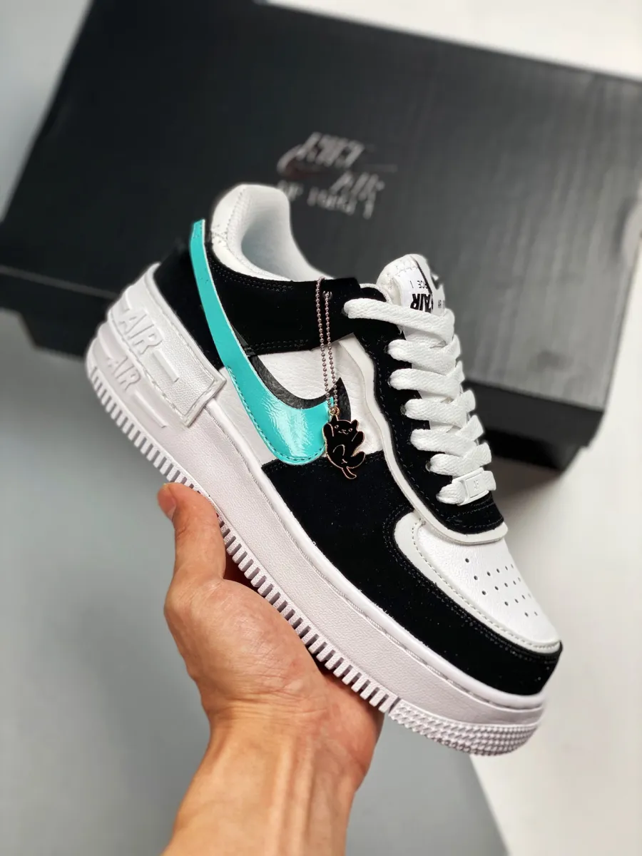 Nike Air Force 1 Shadow White Black Teal #nike air force 1 shadow white and black
