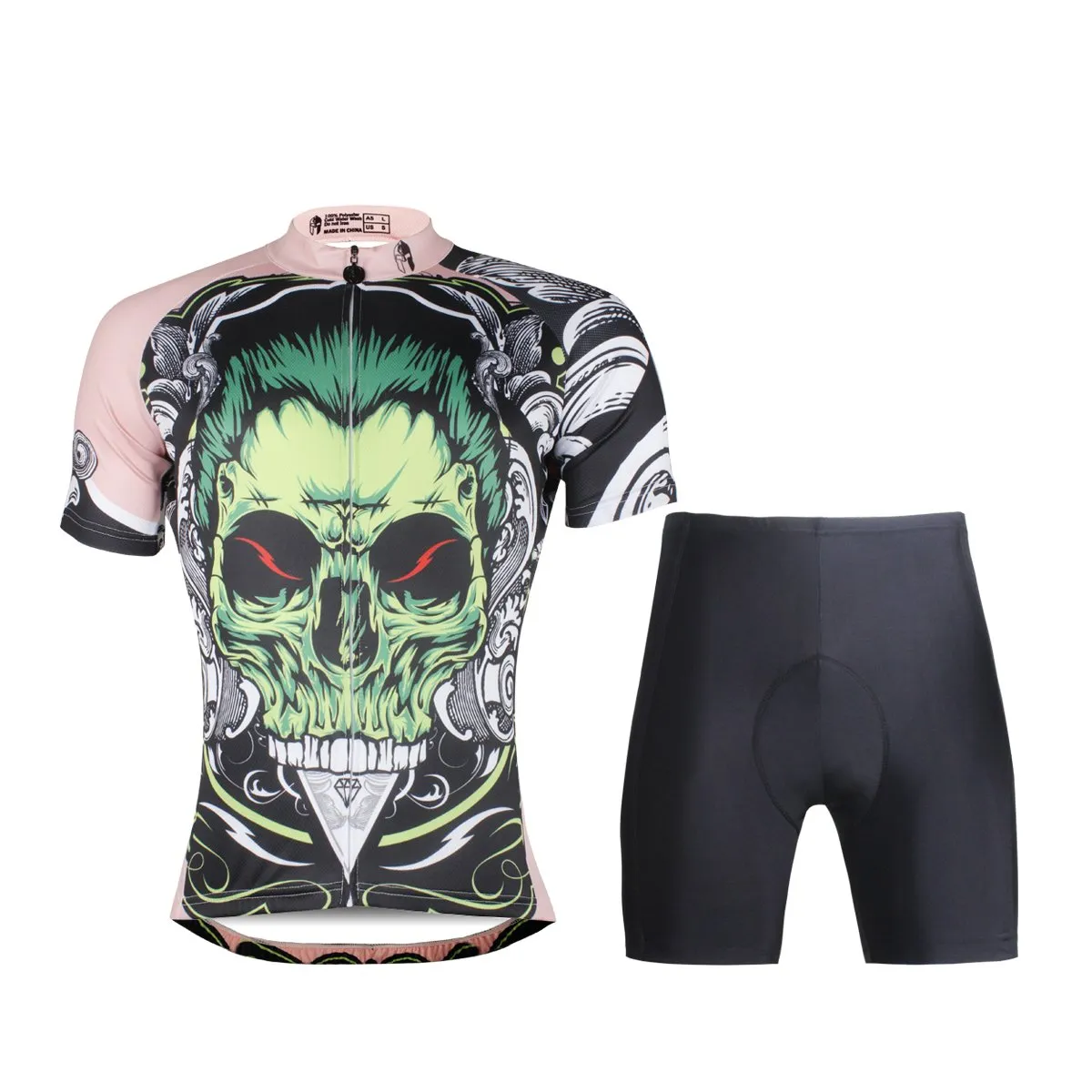 ILPALADINO Green-hair Skull Men's Short Sleeves Cycling Jersey Sport Suit Exercise Bicycling Pro Cycle Clothing Racing Apparel Outdoor Sports Leisure Biking Shirts 688