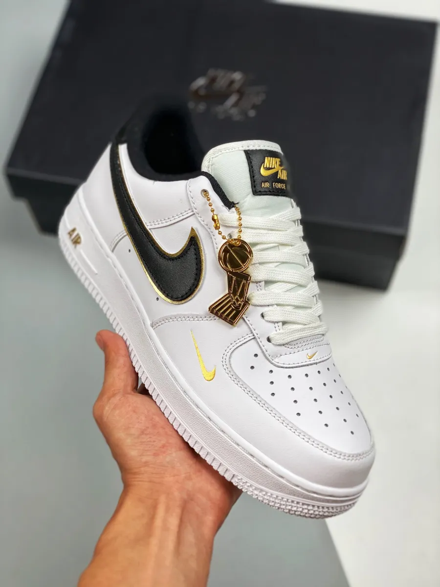 Double Swoosh Air Force 1 Low White Gold Mini Swooshes #gold black and white air force 1