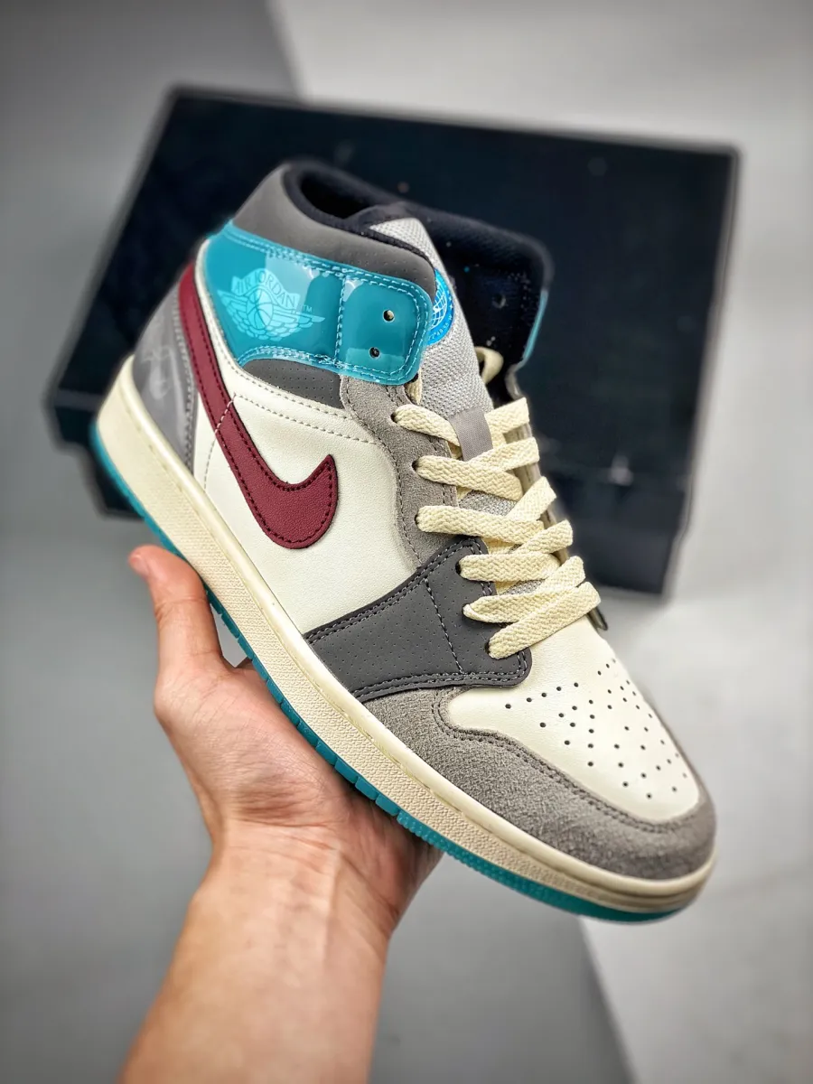 Air Jordan 1 Mid 'Exploration Unit' Sail/Grey-Blue-Red FB1870-161 Restock