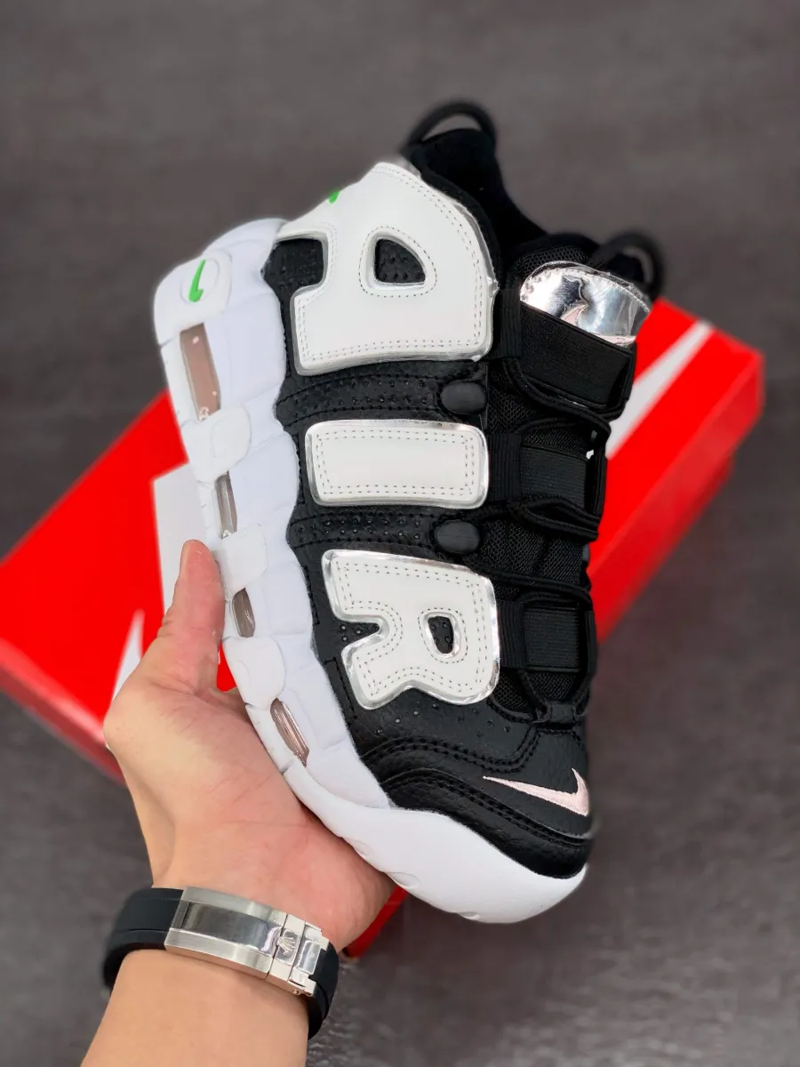 Nike Air More Uptempo Black White Silver #nike air uptempo silver