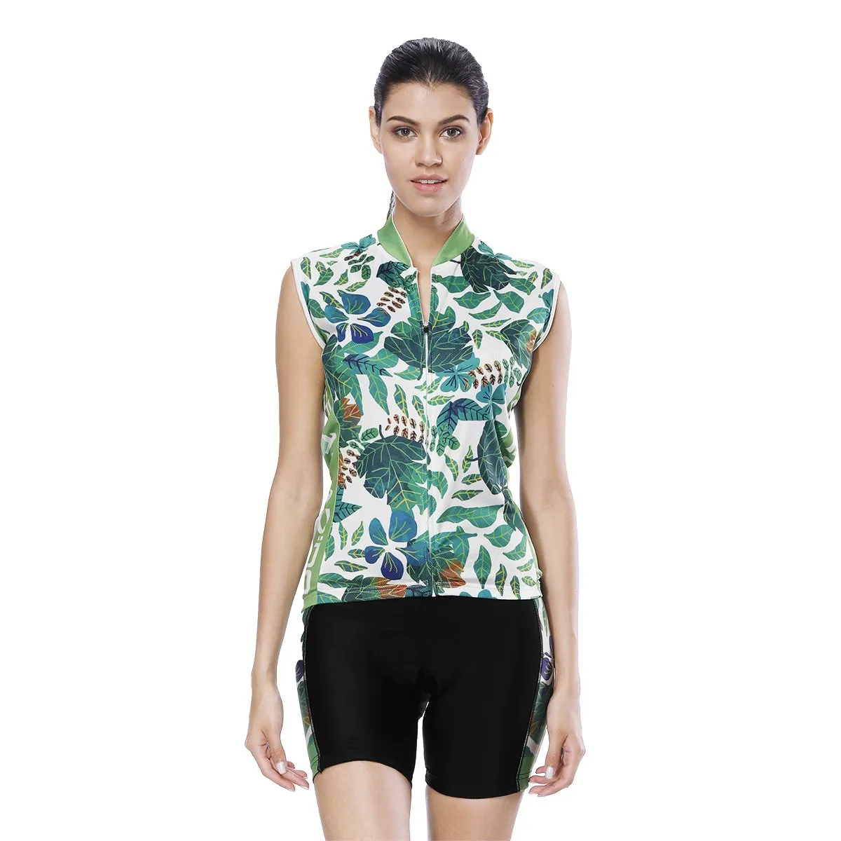 Tropical Plant Fresh Green Leaves Nordic Style Women's Cycling Sleeveless Bike Jersey /Kit T-shirt Summer Spring Road Bike Wear Mountain Bike MTB Clothes Sports Apparel Top / Suit NO. 803
