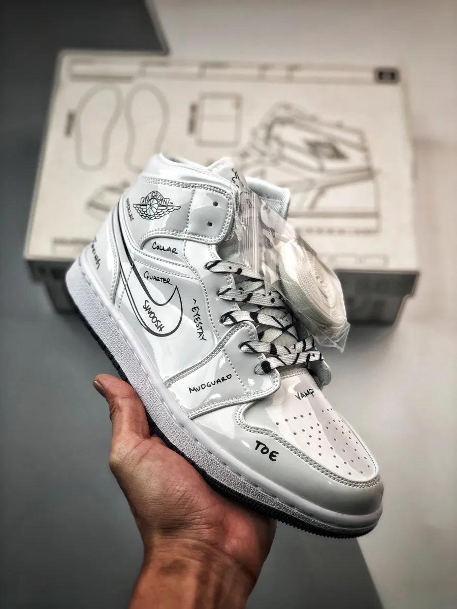 Air Jordan 1 Mid 'Schematic' White Black DQ1864-100 #jordan 1 mid schematic