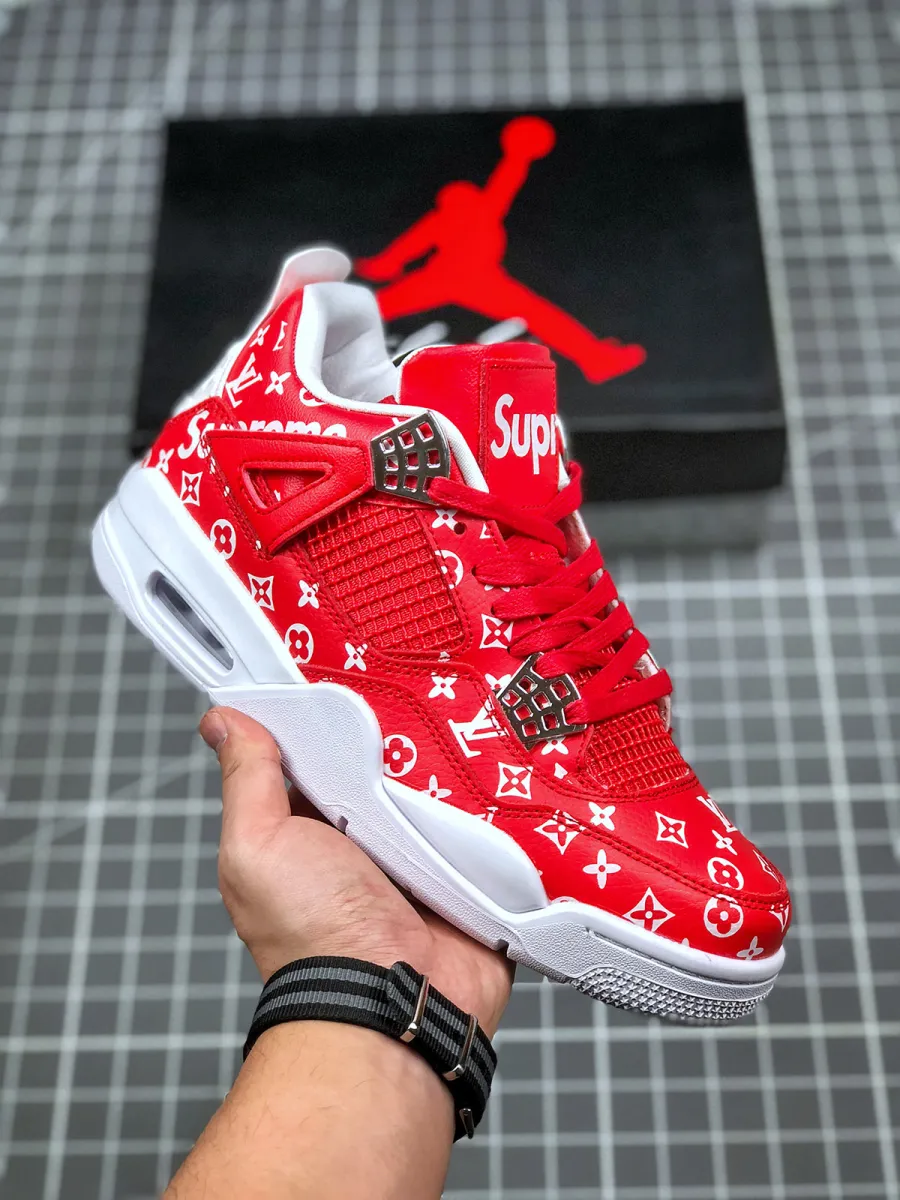 Supreme x Air Jordan 4 Custom Red Custom Air Jordans For Sale