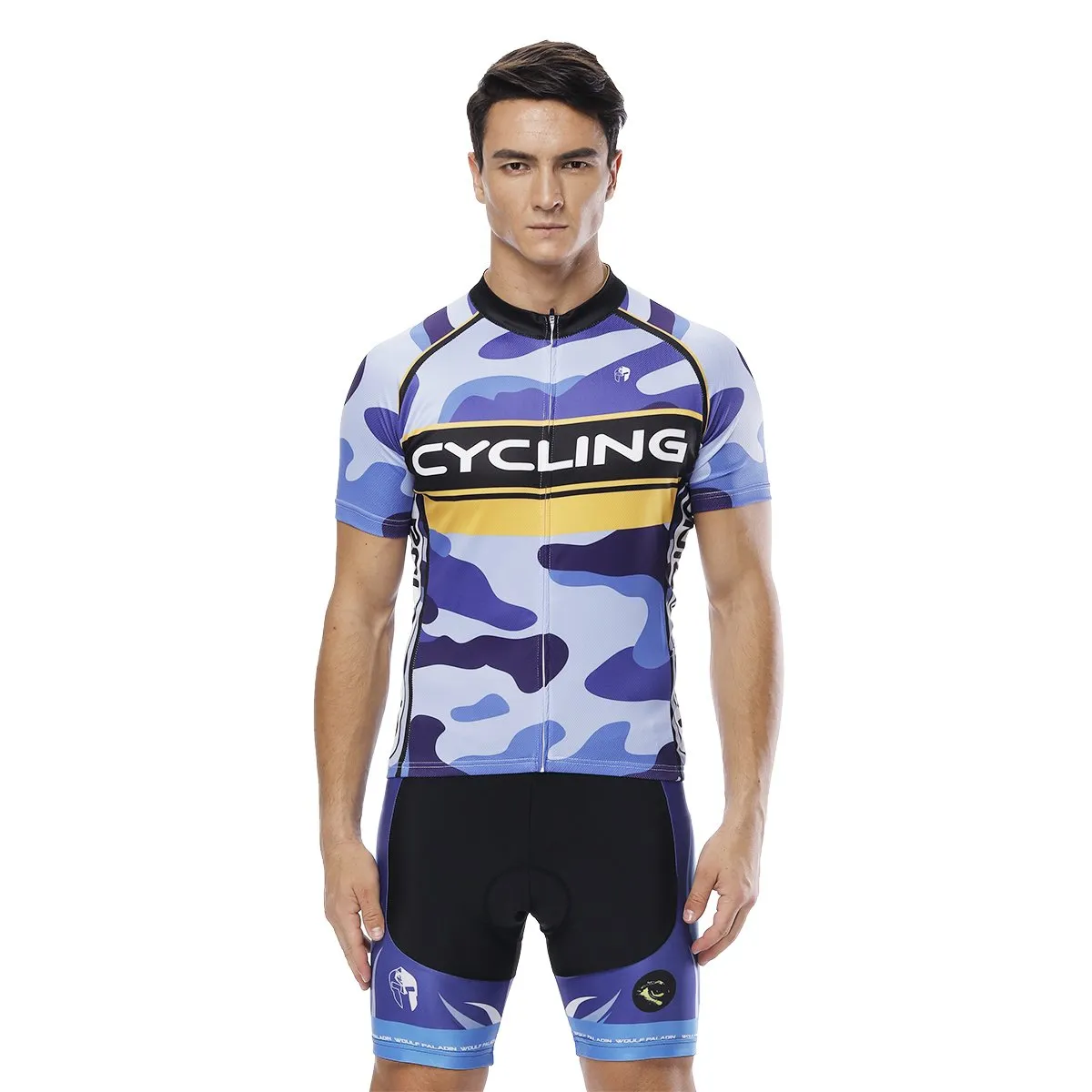 Yellow-strip Blue Camo Cycling Short-sleeve Jersey/Suit Exercise Bicycling Pro Cycle Clothing Racing Apparel Outdoor Sports Leisure Biking Shirts Team Summer Kit NO.816