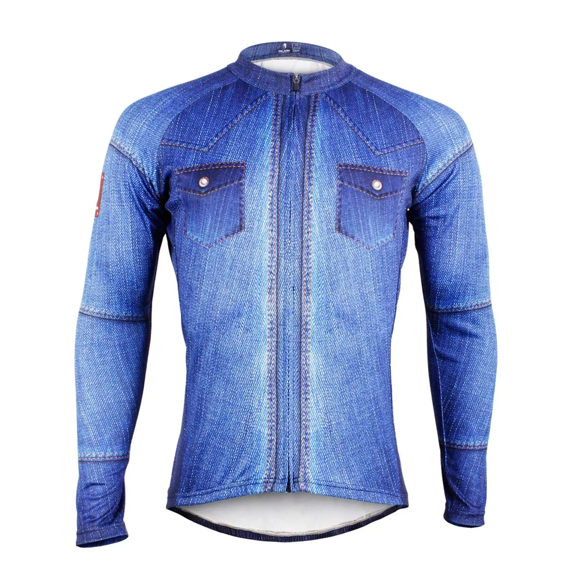 Mens Stylish Denim-blue Hidden-Zipper Long-sleeves Cycling Jersey Outdoor Sport Shirt Leisure Sport Bike Winter Windproof Jacket Bicycle Clothing 607(velvet)
