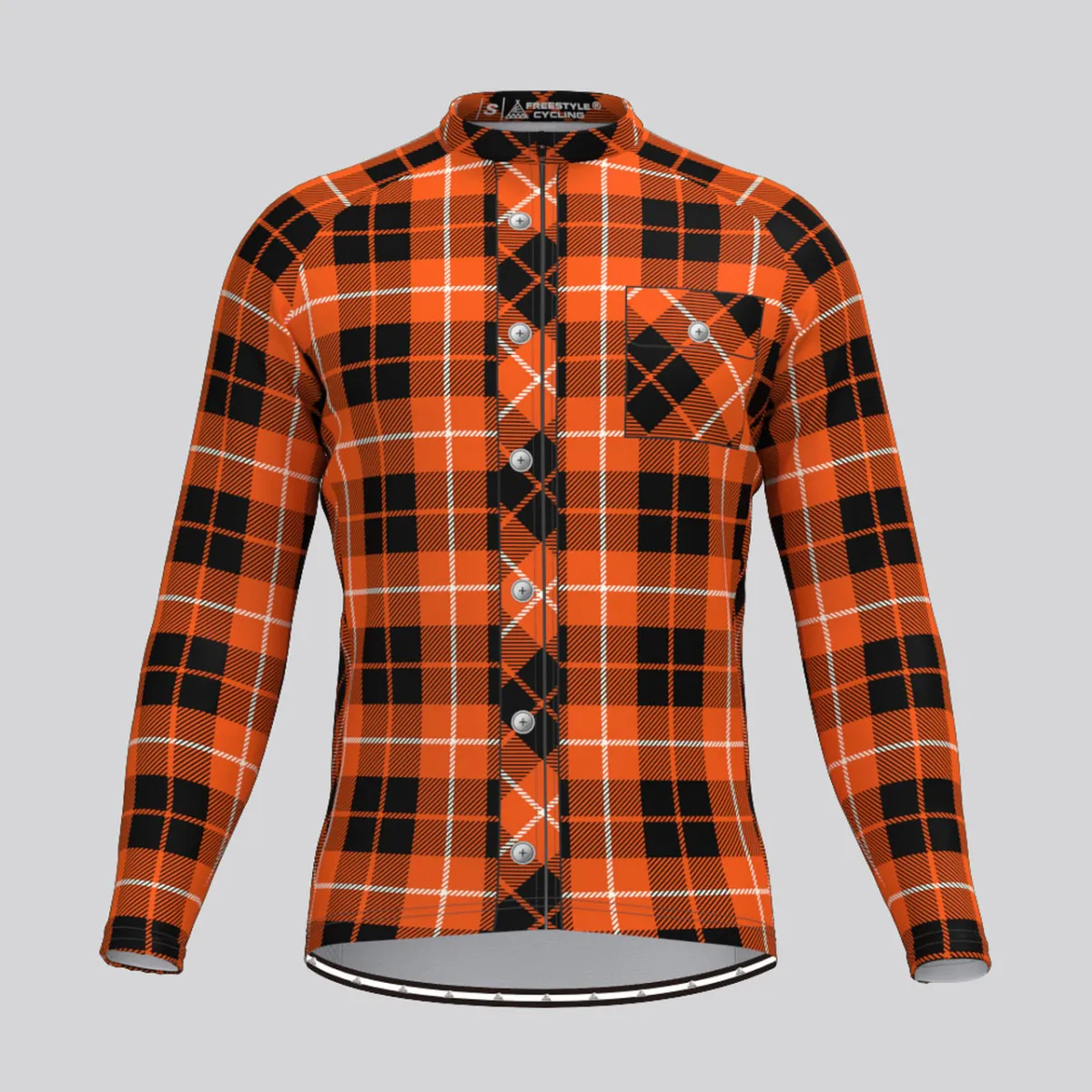 Plaid Checkered Shirt V3 Men's LS Cycling Jersey Orange