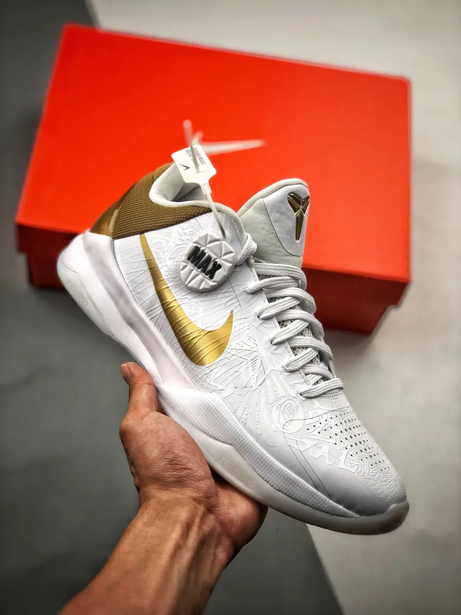 Nike Zoom Kobe 5 'Big Stage Home' White/Metallic Gold Kobe Gold And White