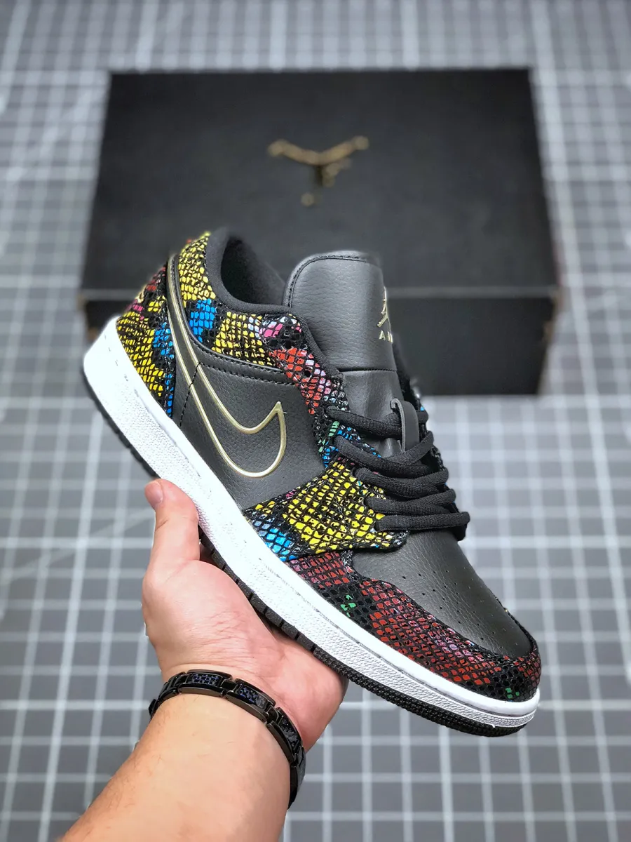 Air Jordan 1 Low 'BHM' Black/Metallic Gold/Multi-Color-White CW5580-001 For Sale