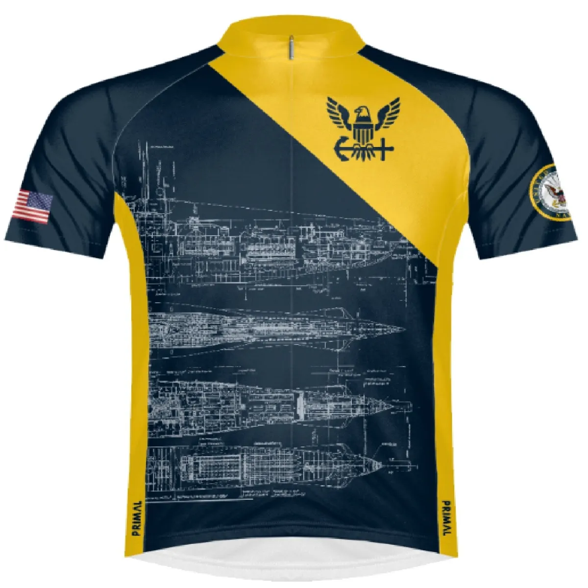 Primal Wear U.S. Navy Schematic Men's Sport Cut Full Zip cycling Jersey