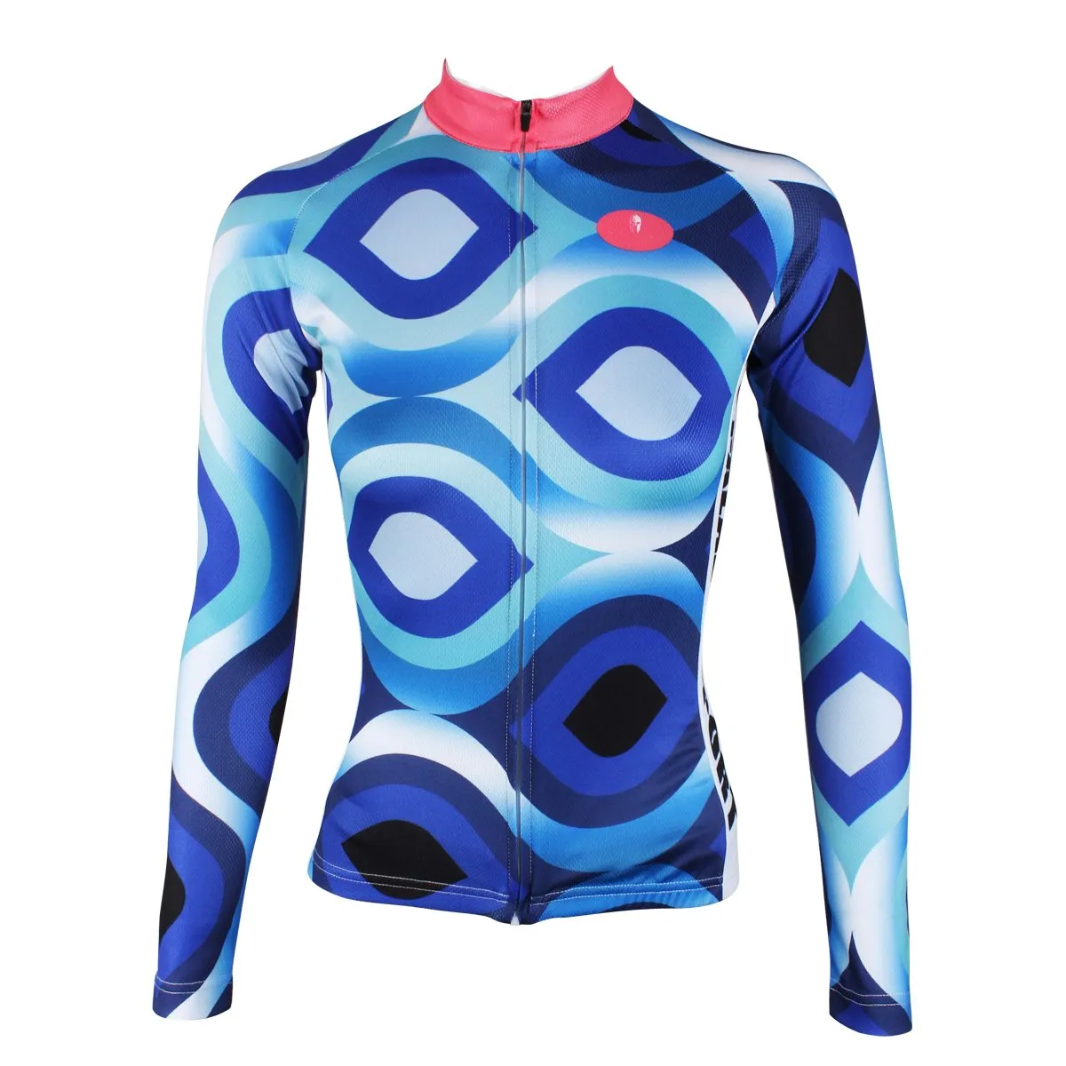 Scrollwork Pink-collar Blue Women's Long Sleeves Blue Pink-collar Cycling Jersey 182