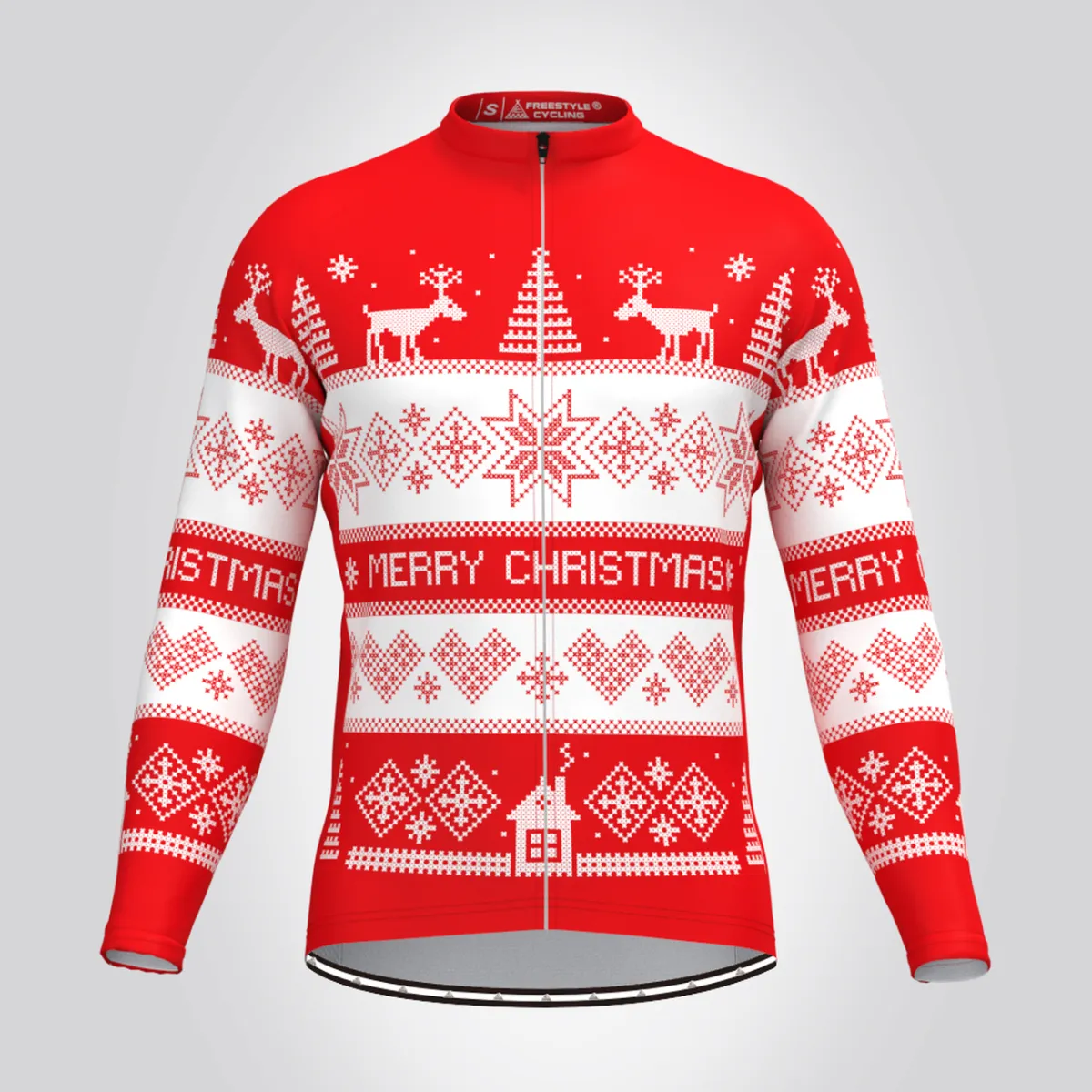 Men's Classic Ugly Christmas sweater LS Cycling Jersey - Red