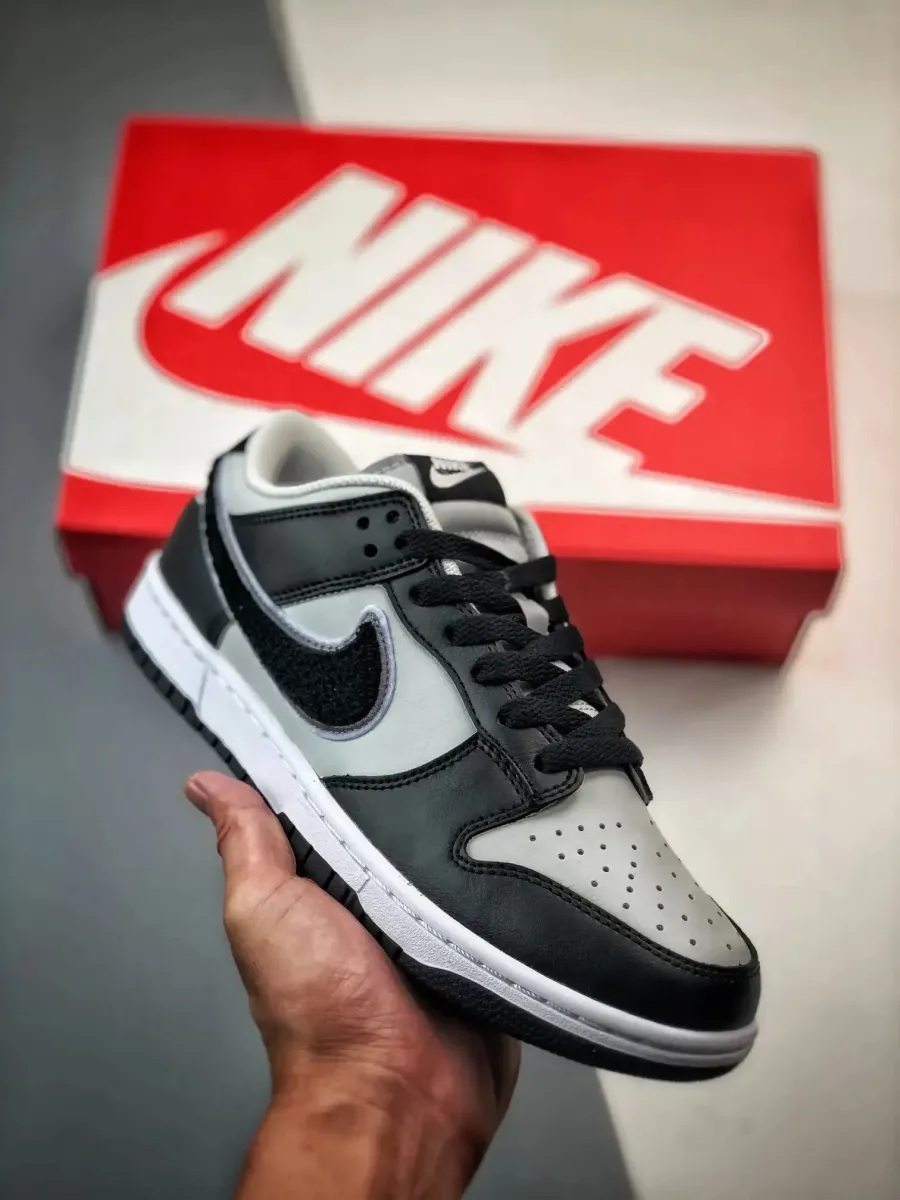 Nike Dunk Small Swoosh - Nike Dunk Low Chenille Swoosh Black Grey DQ7683-001