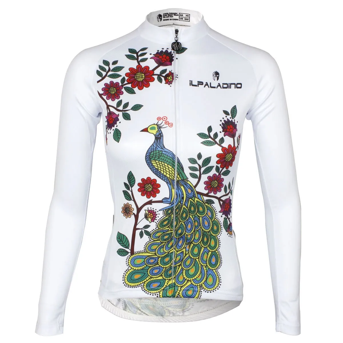 ILPALADINO Peacock & Flower Women's Long Sleeves Cycling Jersey Apparel Outdoor Sports Gear Leisure Biking T-shirt NO.734