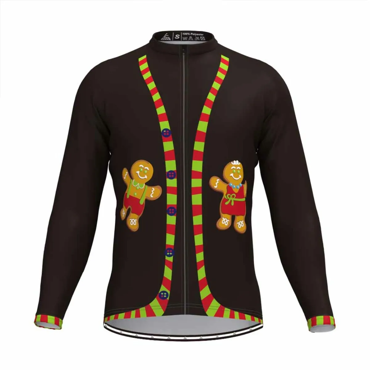 Ugly Christmas Sweater Vest LS Cycling Jersey-Gingerbread Man