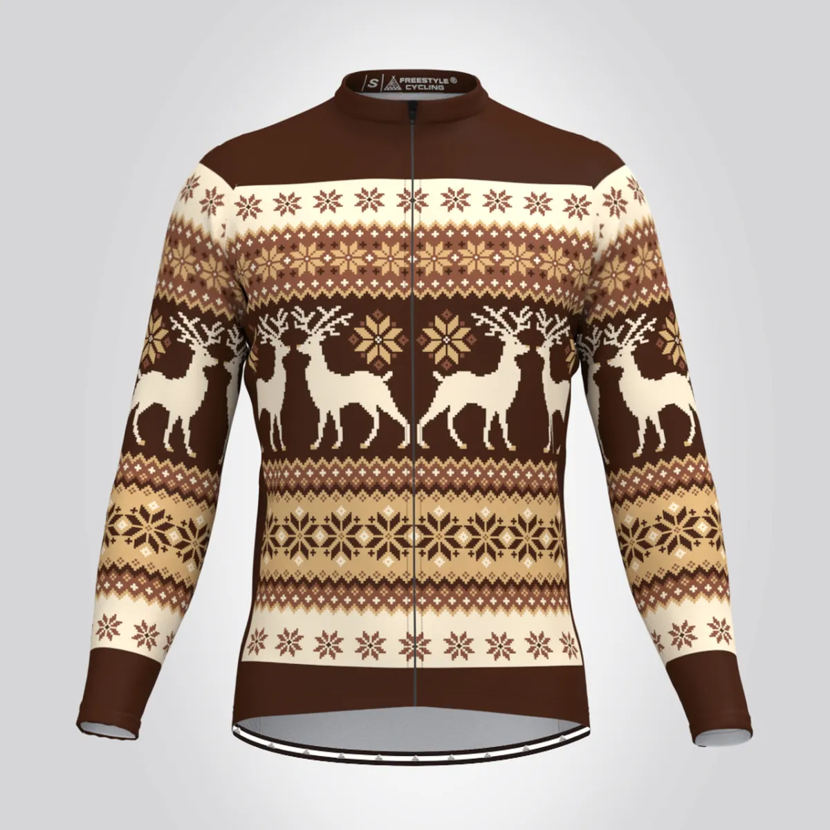 Men's Classic Ugly Christmas sweater LS Cycling Jersey - Brown