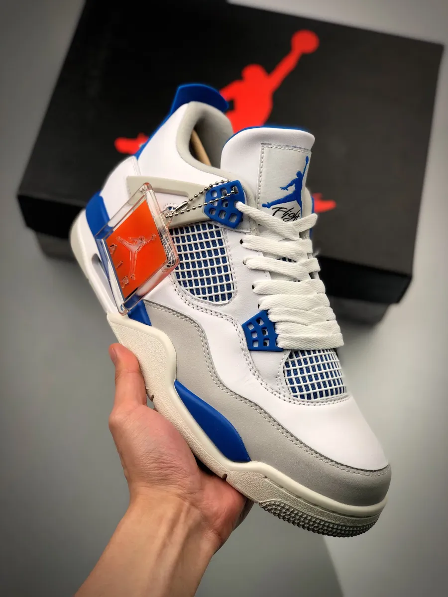 Air Jordan Retro 4 White/Military Blue-Neutral Grey / military blues