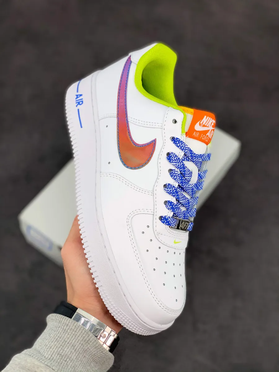 Nike Air Force 1 Low 'Iridescent Swoosh' White/Green-Blue / nike holographic swoosh