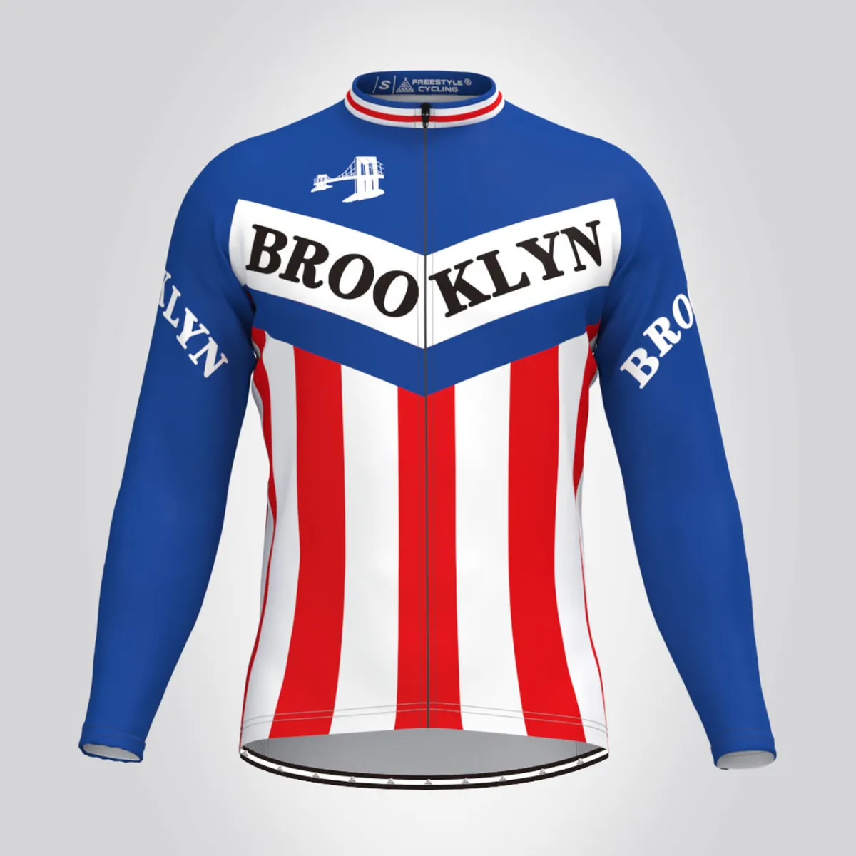 Retro Brooklyn Team Long Sleeve Men's Cycling Jersey Blue