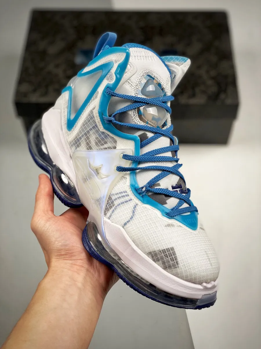 Women Nike LeBron 19 White Blue Void DC9338-100 / white lebron basketball shoes
