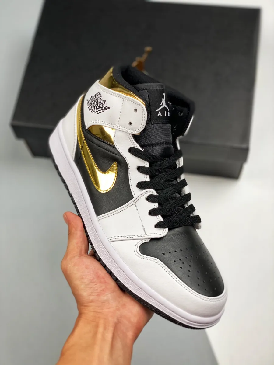 Air Jordan 1 Mid GS White Gold For Womens 554725-190 - white with gold jordans