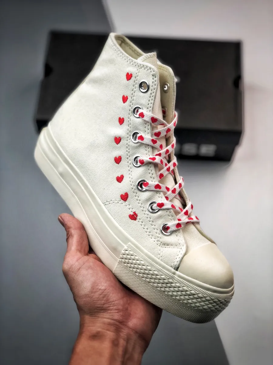 Converse Chuck Taylor All-Star Lift Hi White Red Womens A01599C / platform converse heart