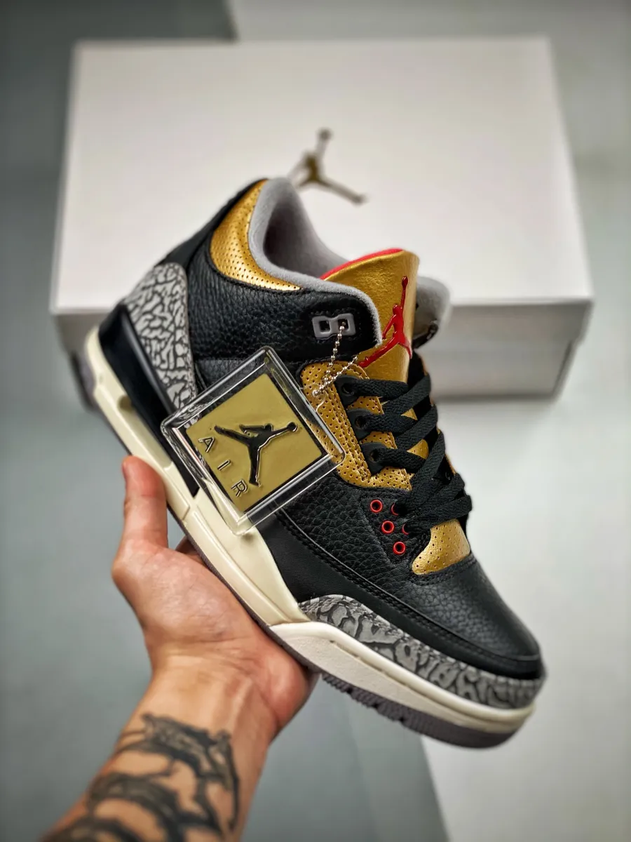 Air Jordan 3 Black Cement Gold CK9246-067 Women's Black And Gold Jordans
