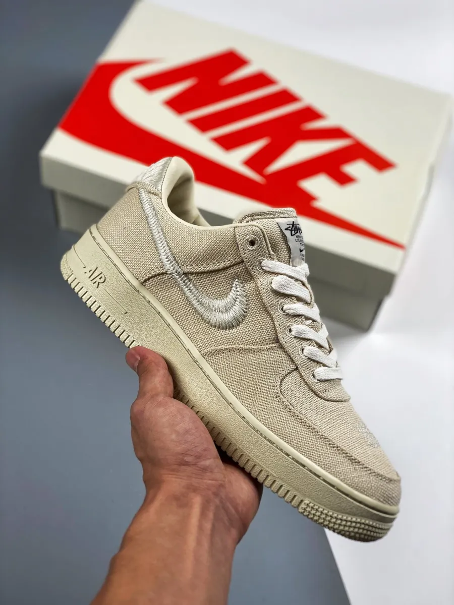 Stussy x Nike Air Force 1 Low Fossil Stone #nike air force 1 x stussy low fossil shoes