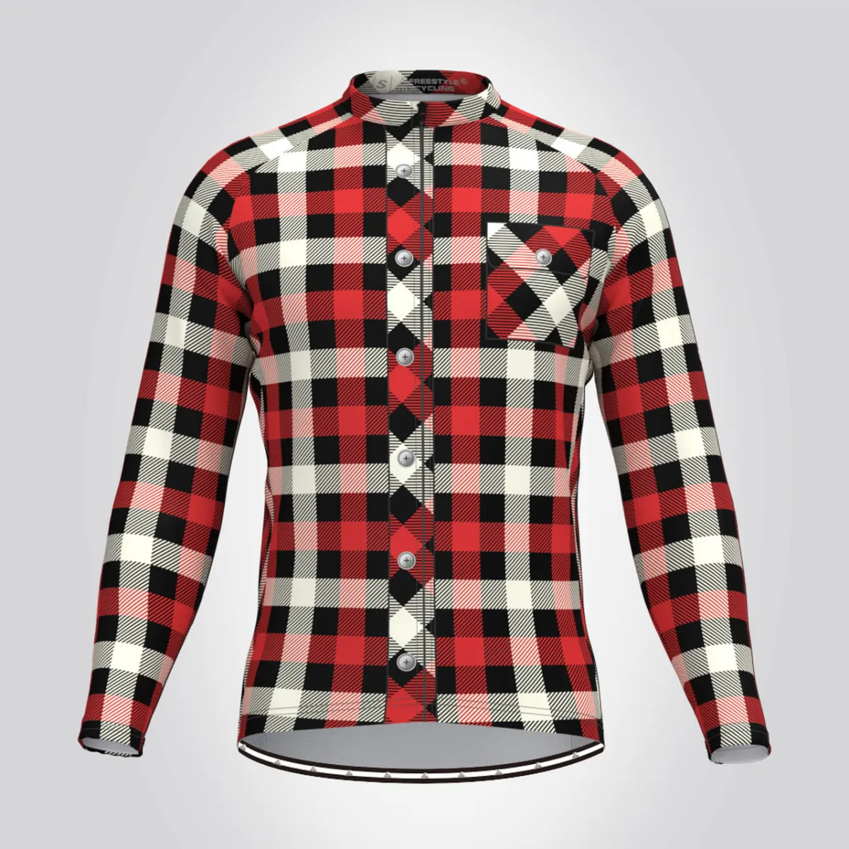 Plaid Checkered Shirt V16 Men's LS Cycling Jersey For Sale