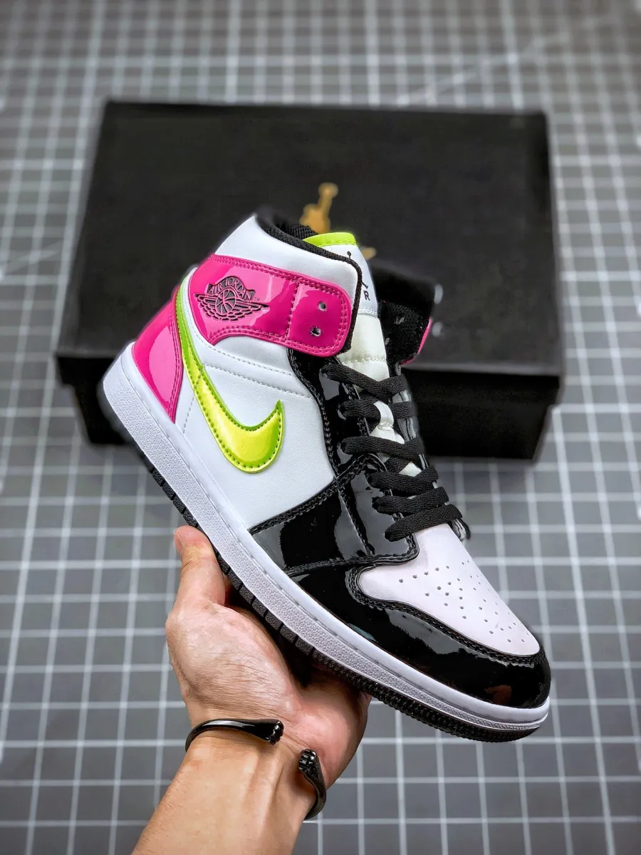 Air Jordan 1 Mid Black Pink Patent Leather Jordan 1 Mid Patent Black
