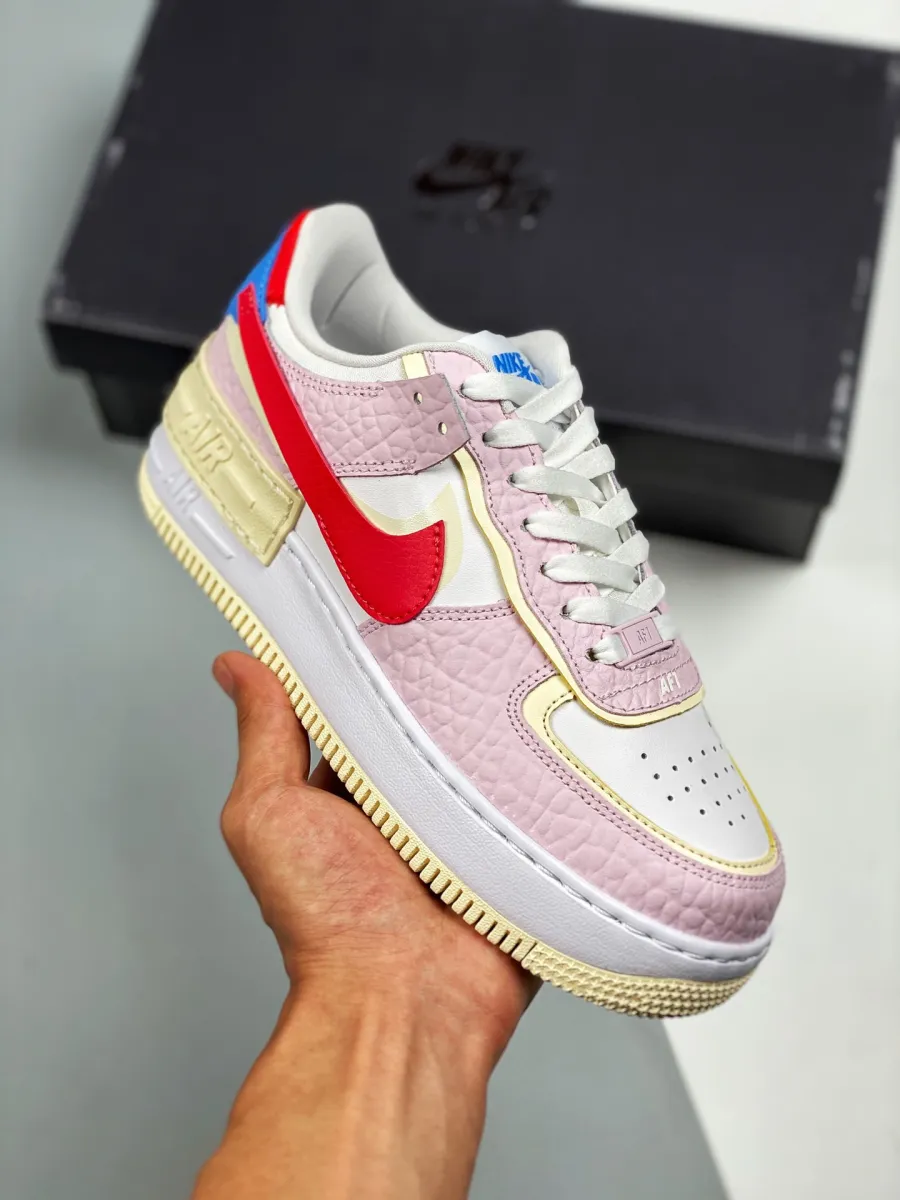 Nike Air Force 1 Shadow Pink White Yellow Red #air force one shadow pink