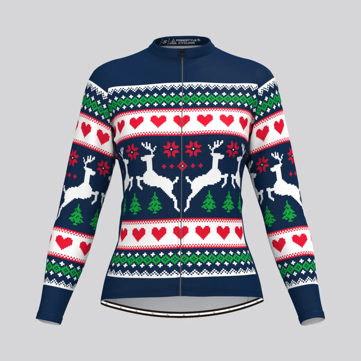 Women's Classic Ugly Christmas sweater LS Cycling Jersey - Navy