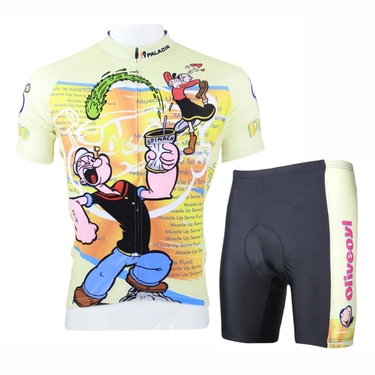 Ilpaladino Popeye Spinach Men's Bicycling Long/Short-sleeve Jersey/Suit Summer Spring Autumn Exercise Bicycling Pro Cycle Clothing Racing Apparel Outdoor Sports Leisure Biking Shirts The Sailorman Cartoon World