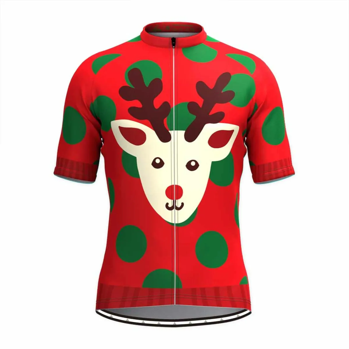 Ugly Christmas Sweater Elk Green Dots Cycling Jersey Red