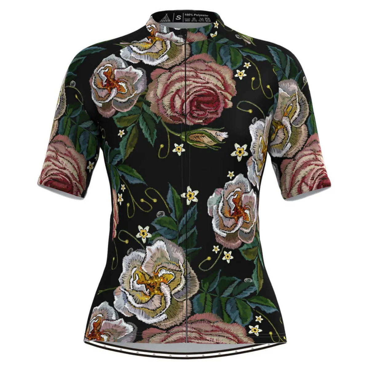 Women's Retro Rose Flower Embroidery Stitches Cycling Jersey V3