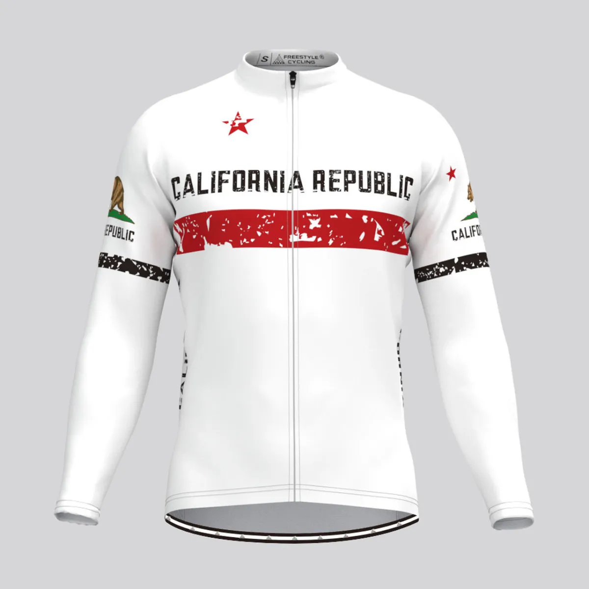 California Republic Long Sleeve Men's Cycling Jersey White