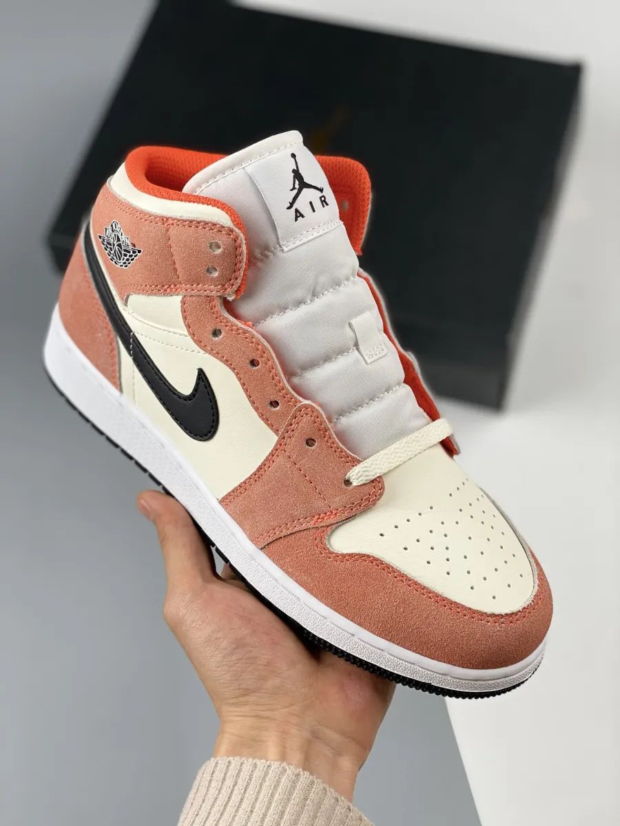 Air Jordan 1 Mid GS 'Orange Suede' Team Orange/Black-Sail-Iron Grey DV1336-800 #air jordan mid orange