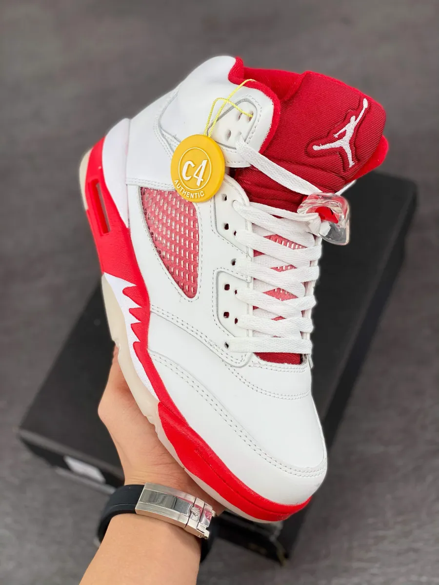 Baskets Air Jordan 5 White/Pink Foam-Gym Red pas cher Homme et Femme / jordan 5 pink and white