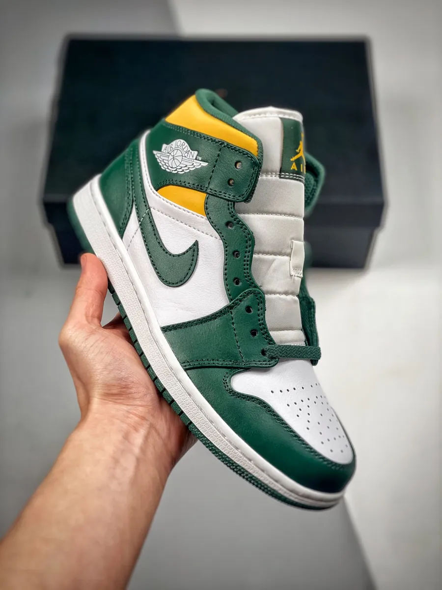 Kids Air Jordan 1 Mid White Green 554724-371 / jordans green yellow
