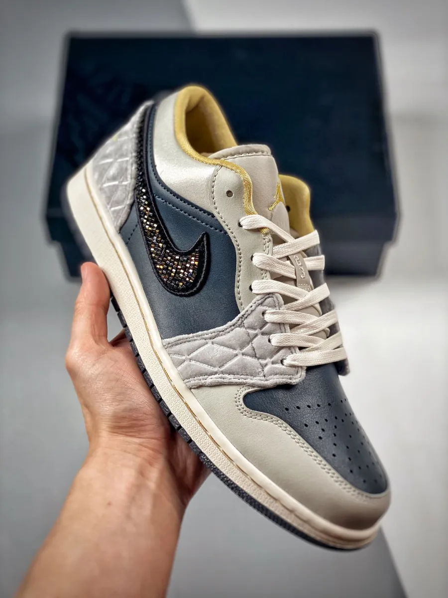 Air Jordan 1 Low 'Iridescent Beaded Swooshes' DV1762-001 Jordans With Beads