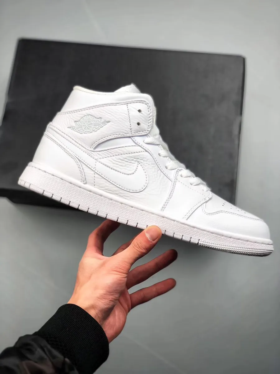 Air Jordan 1 Mid 'Triple White' 554724-109 Brand New