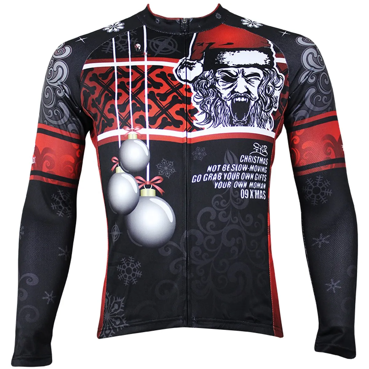 Hot Sale Cycling Jersey Cycling Clothing Wholesale Spring and Summer Men's Long-sleeved Jersey Santa Claus Design Christmas Gifts Black and Red(velvet) NO.090