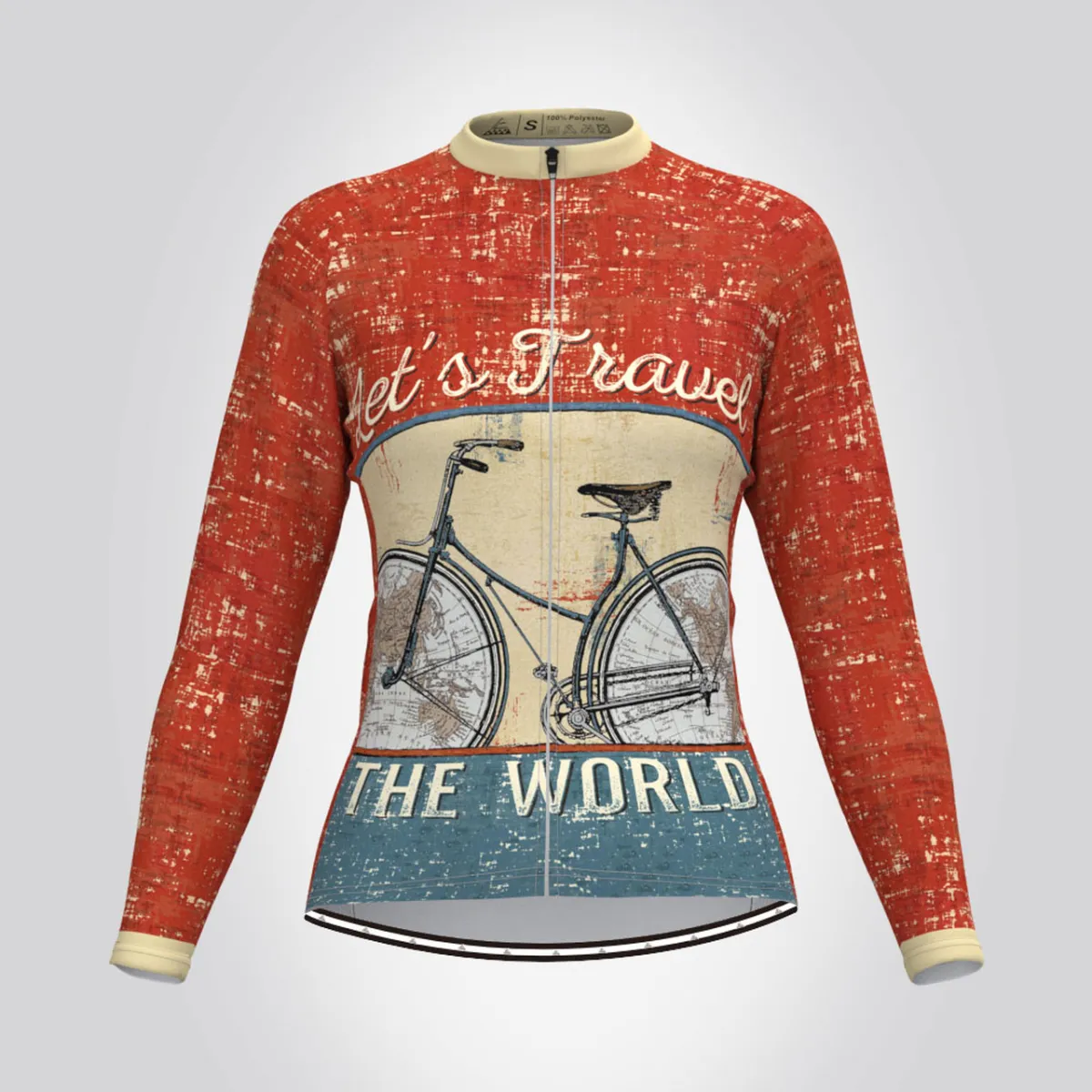 Let's Travel The World Women's LS Cycling Jersey Red Online