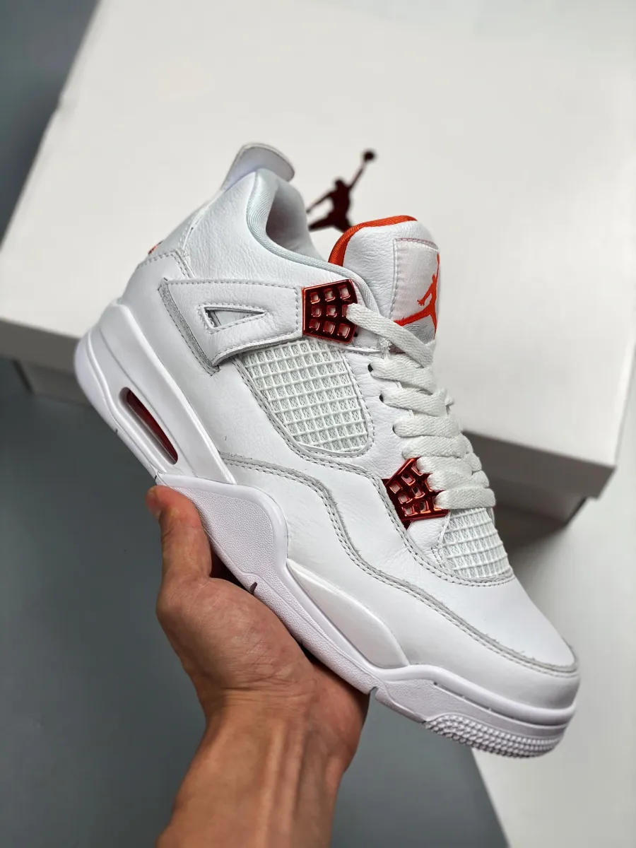 Air Jordan 4 Retro 'Metallic Orange' Unisex CT8527-118 White/Team Orange-Metallic Sil AJ4 #jordan 4 total orange