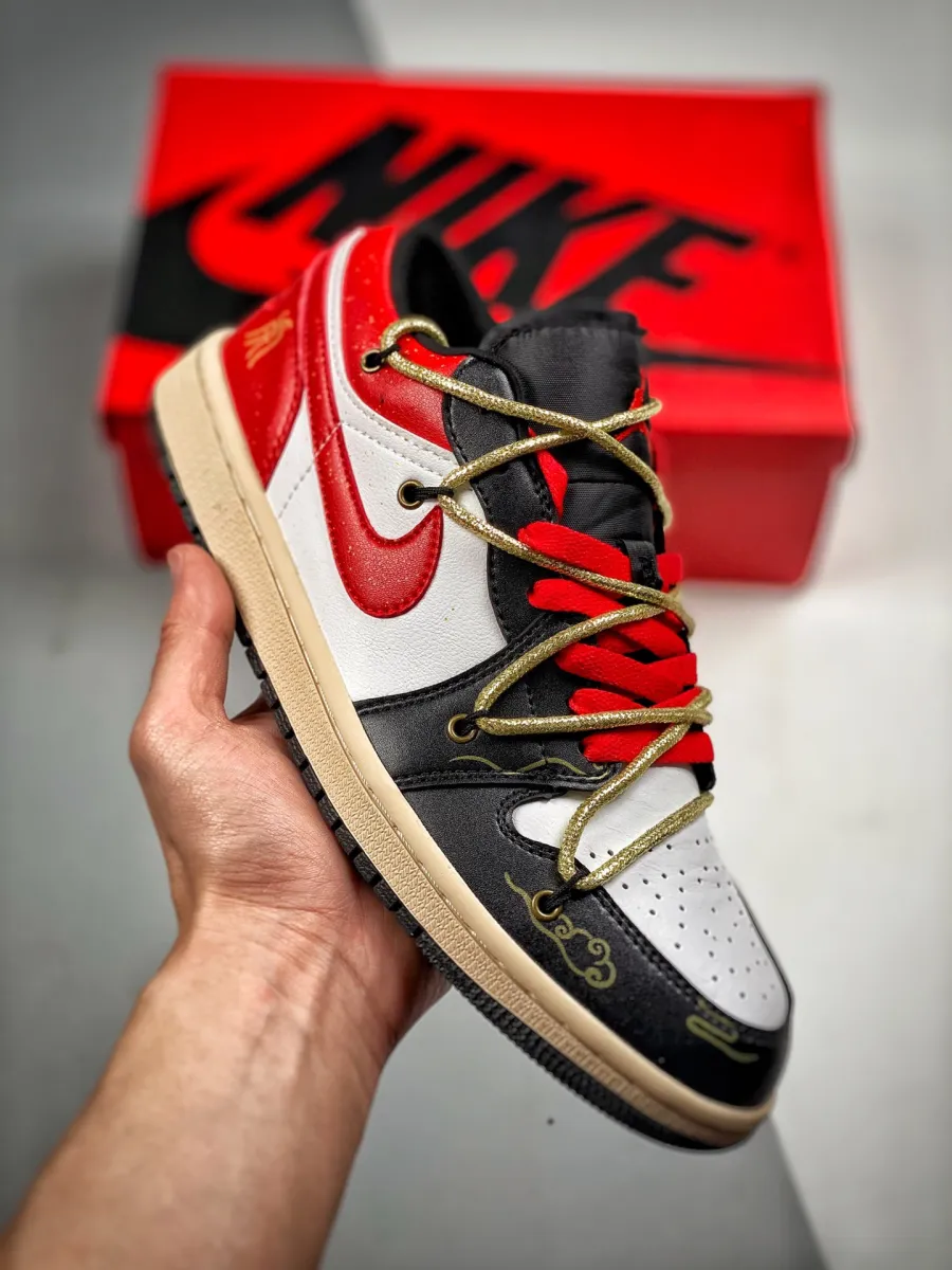 Custom Air Jordan 1 Low White Black Red jordan 1 lows red black white